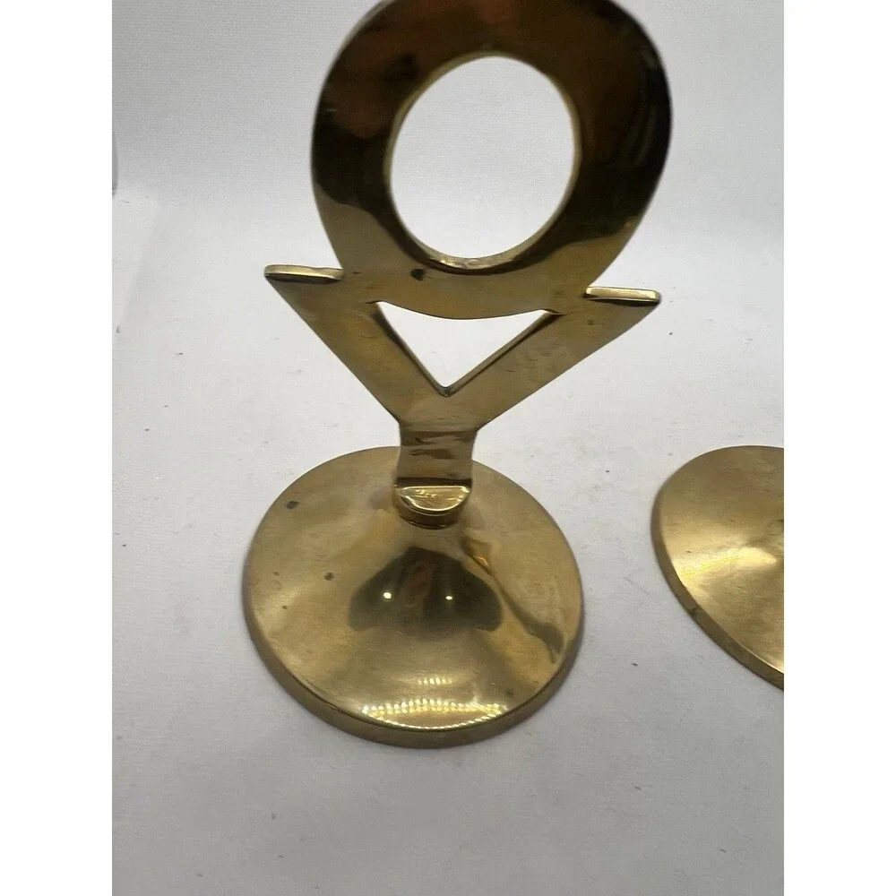 2 Solid Brass JOY Candlestick Holders 8